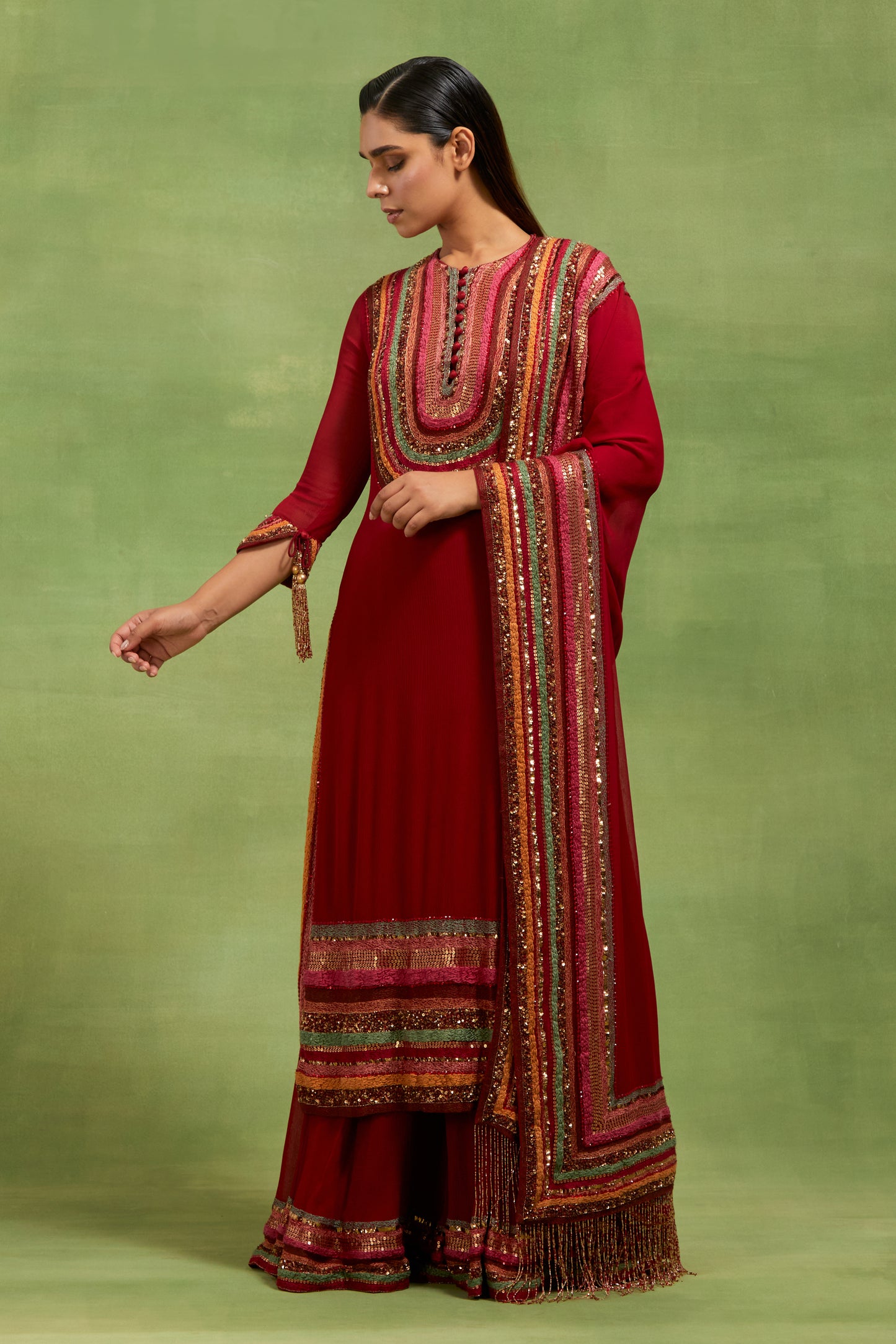 Kurta Set in Thread and Sequin Dhari Embroidery