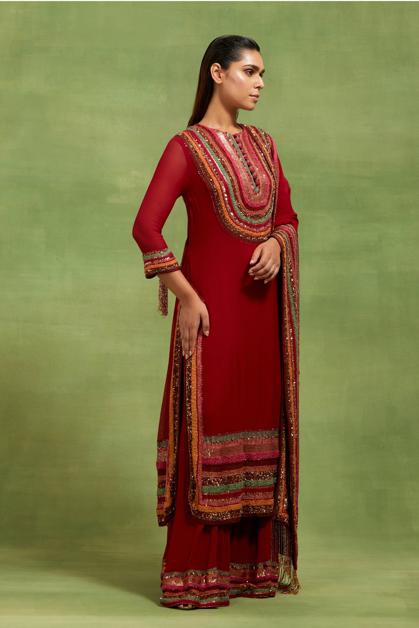 Kurta Set in Thread and Sequin Dhari Embroidery