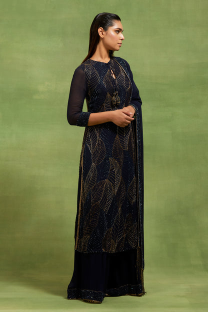 Kurta Set In Cutdana Leaf Embroidery