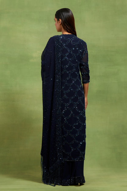Kurta Set in Fish Scale Design in Tonal Sequin Embroidery