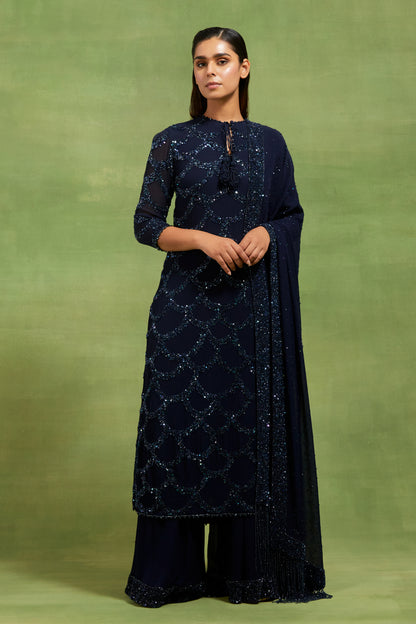 Kurta Set in Fish Scale Design in Tonal Sequin Embroidery
