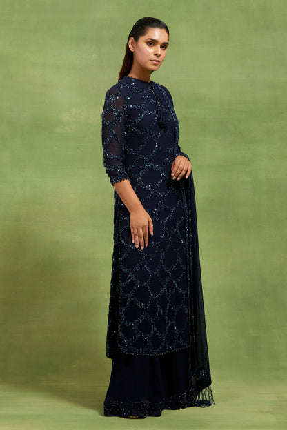 Kurta Set in Fish Scale Design in Tonal Sequin Embroidery