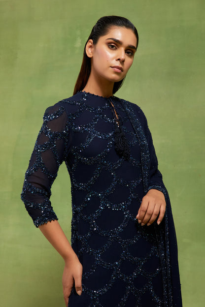 Kurta Set in Fish Scale Design in Tonal Sequin Embroidery