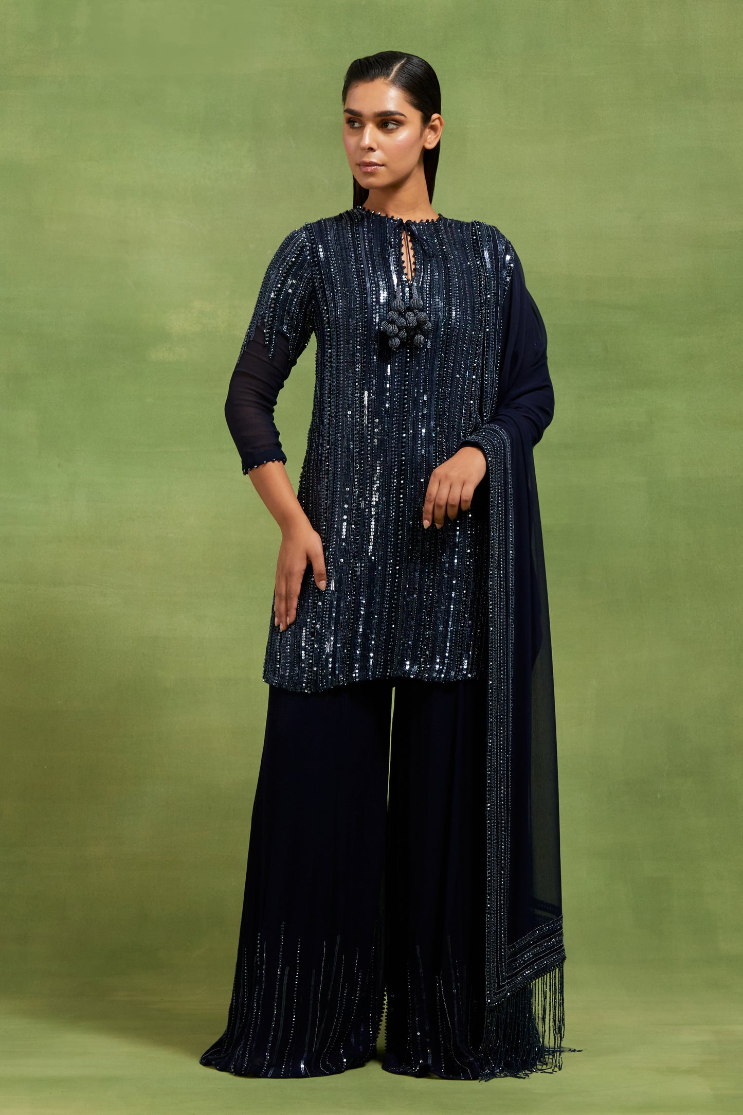 Sharara Set in Mix Tonal Sequin Lines