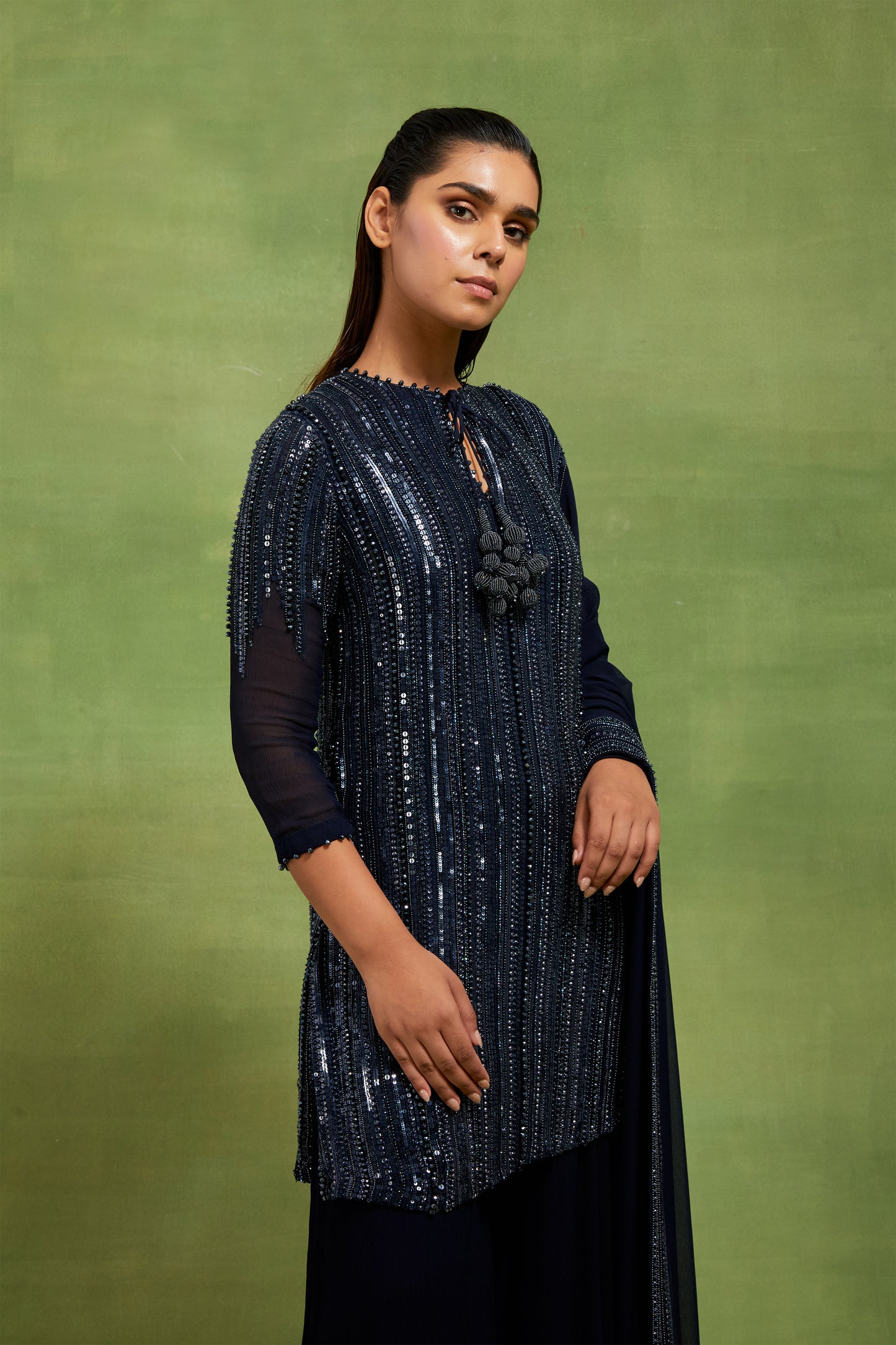 Sharara Set in Mix Tonal Sequin Lines