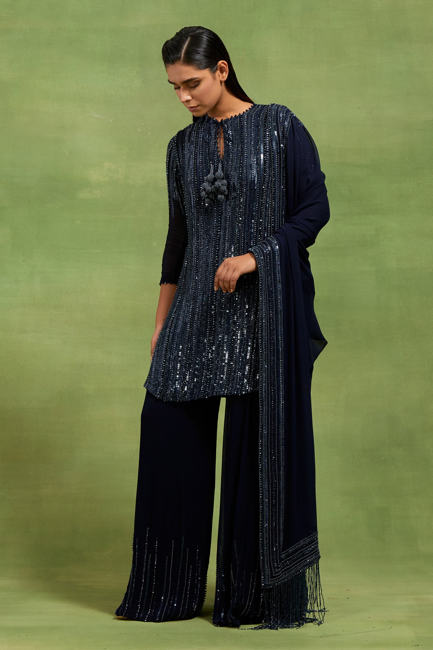 Sharara Set in Mix Tonal Sequin Lines