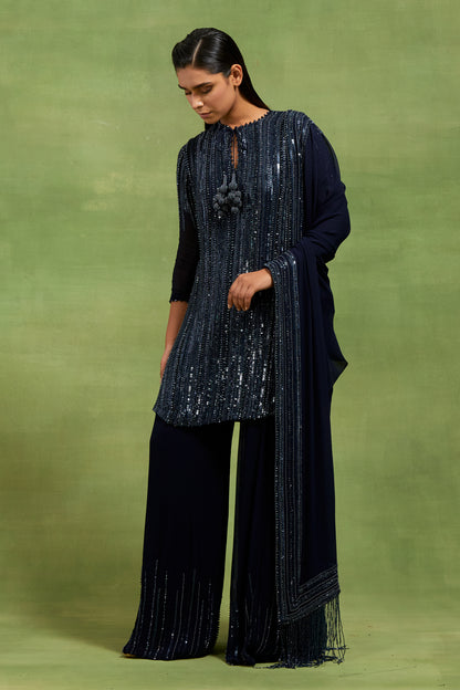 Sharara Set in Mix Tonal Sequin Lines