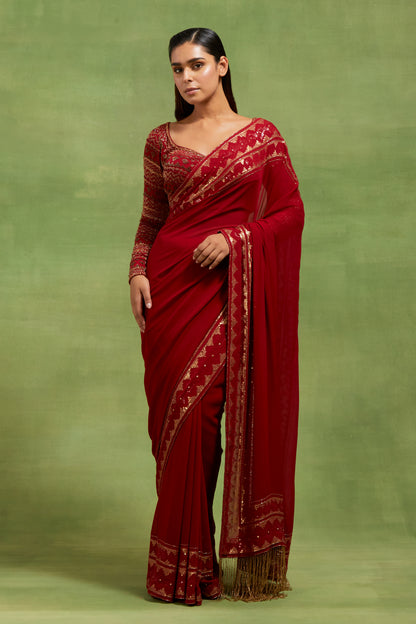 Sari Set In Egyptian Cutdana Pattern Embroidery