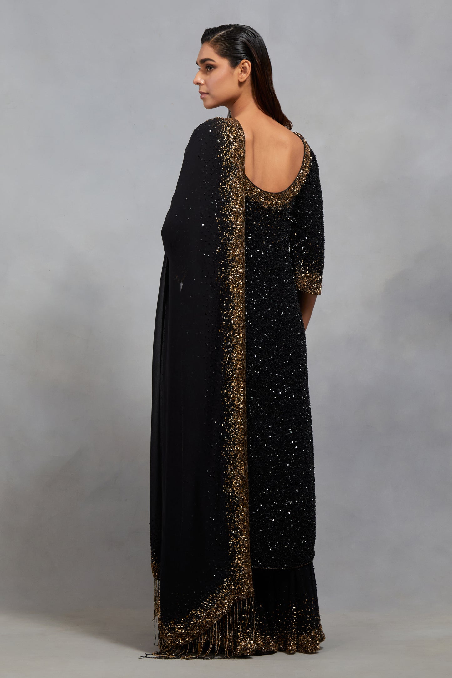 Kurta Set in Tonal & Gold Sprinkle Sequin Embroidery
