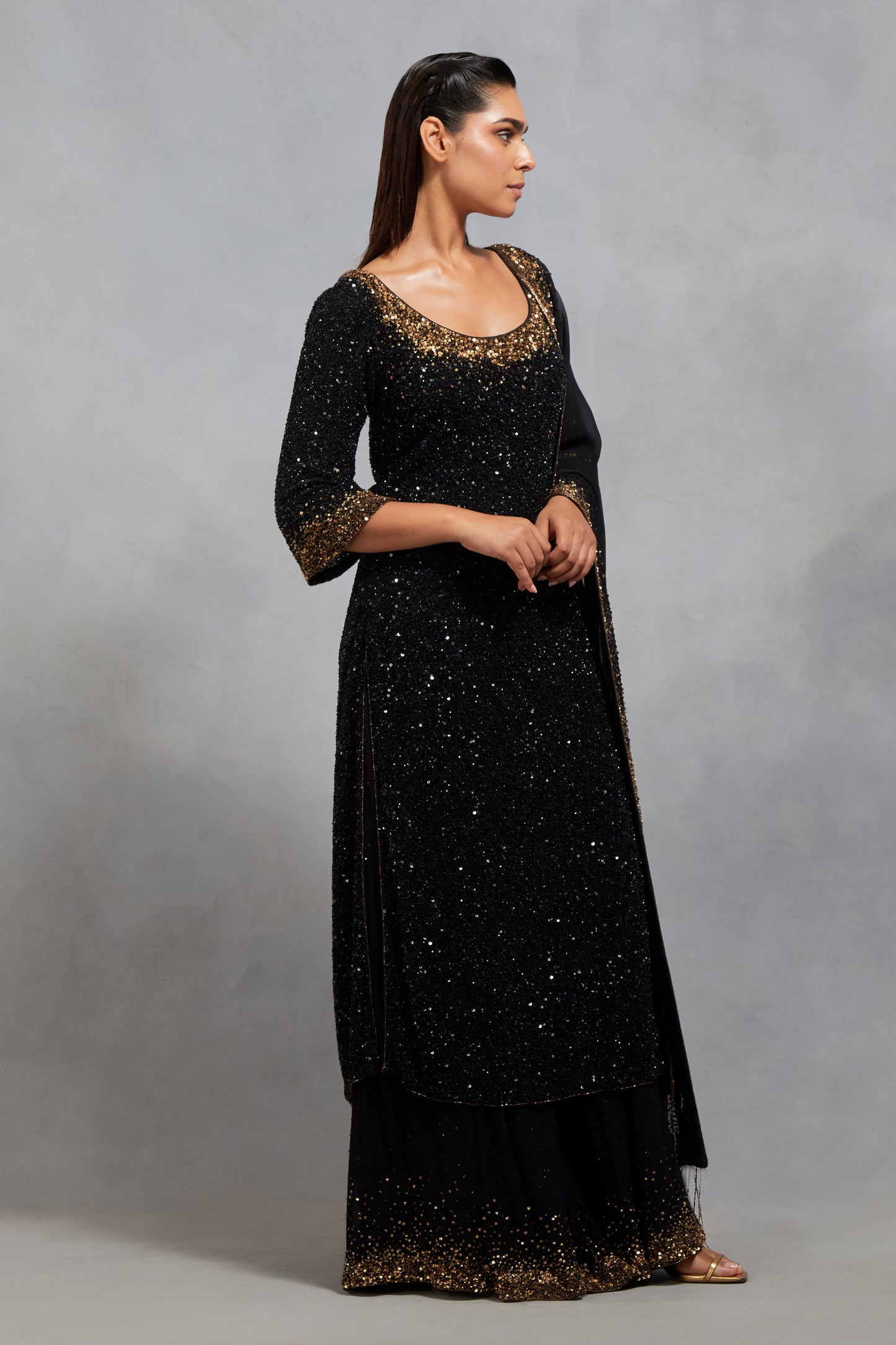 Kurta Set in Tonal & Gold Sprinkle Sequin Embroidery