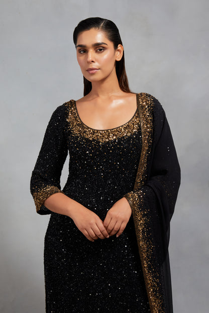 Kurta Set in Tonal & Gold Sprinkle Sequin Embroidery
