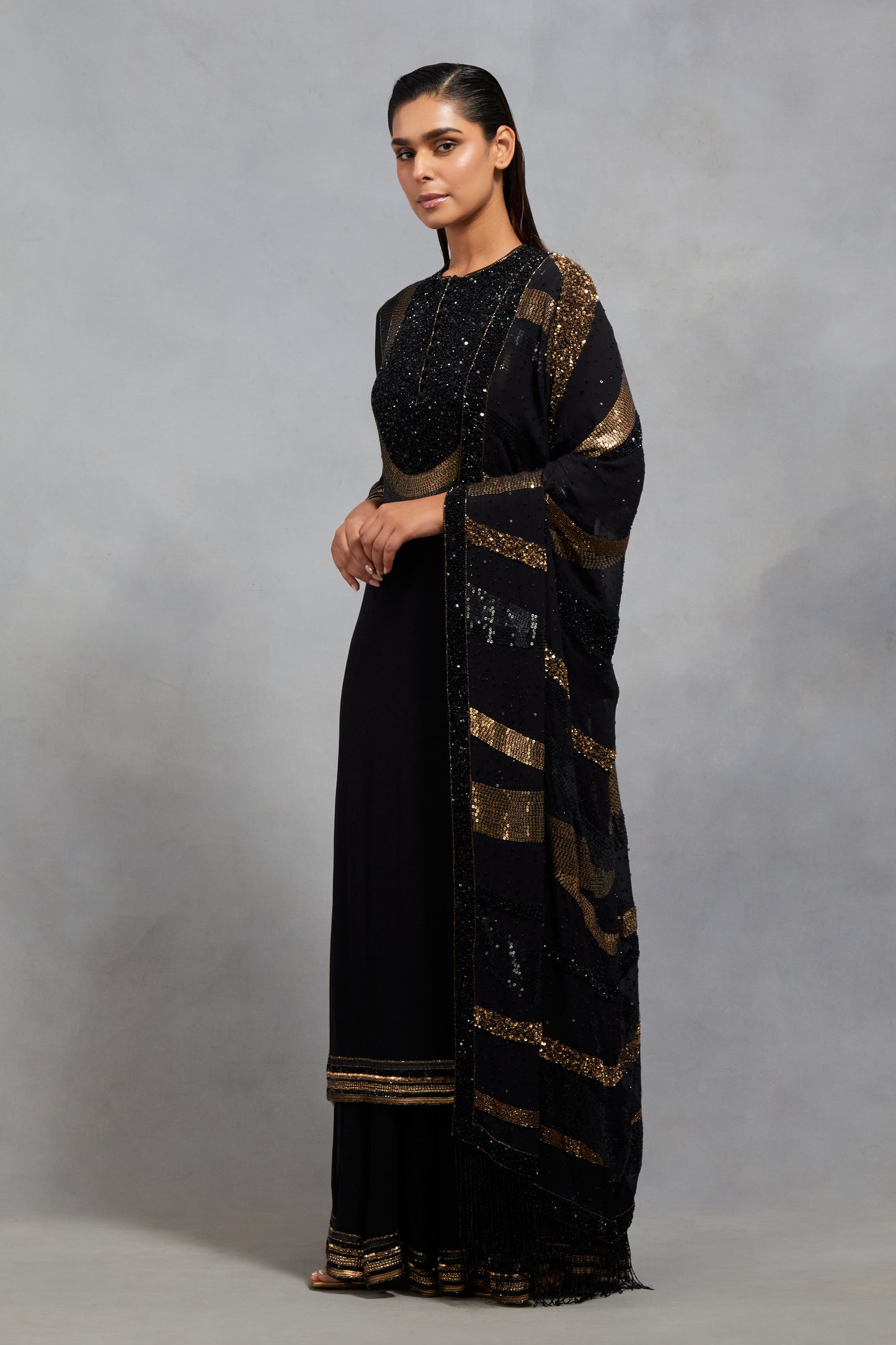 Kurta Set in Black and Gold Sequin Embroidery