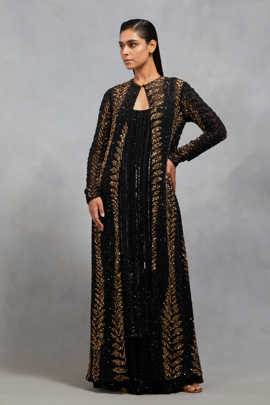 Jacket Set in Leaf Sequin Embroidery