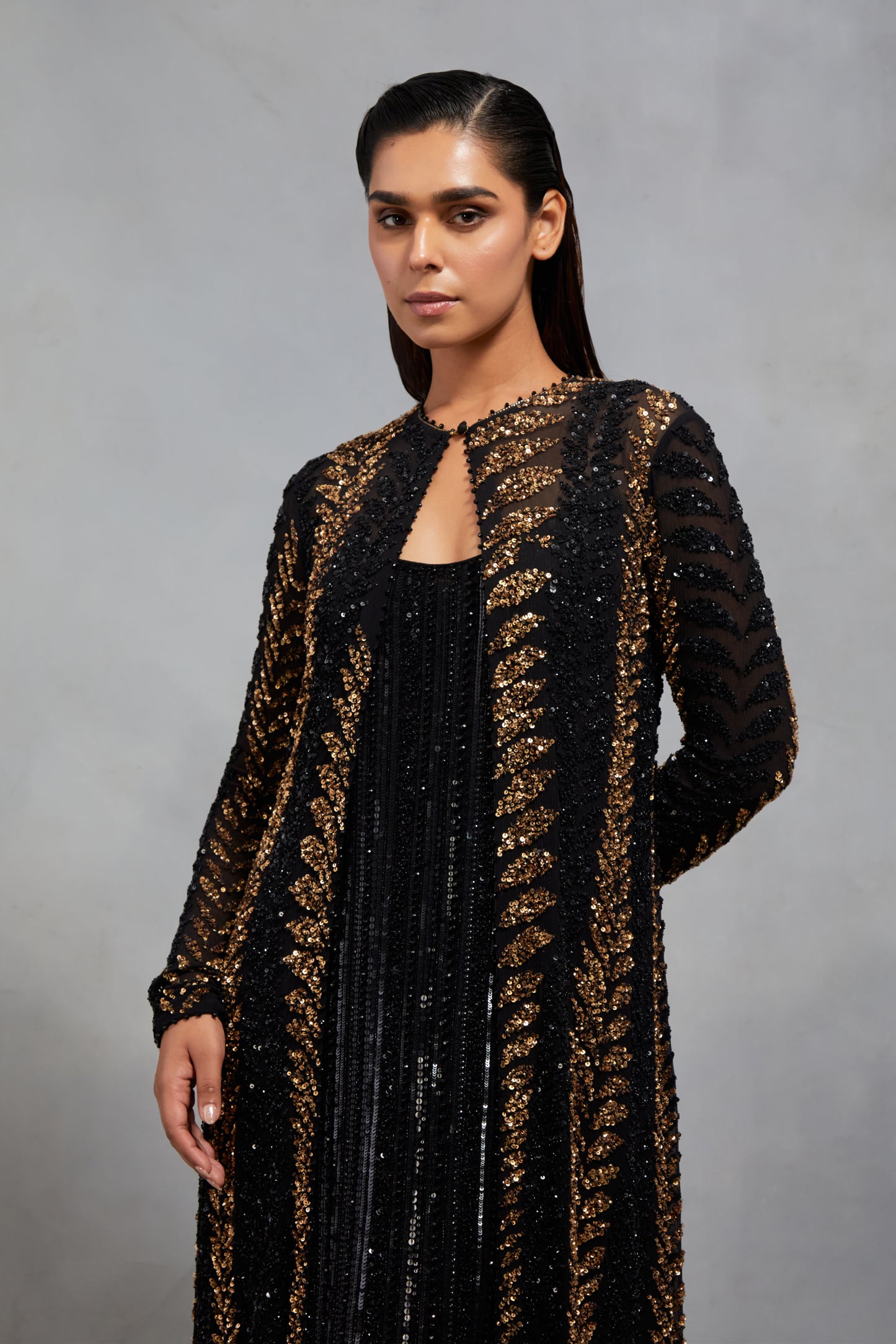 Jacket Set in Leaf Sequin Embroidery