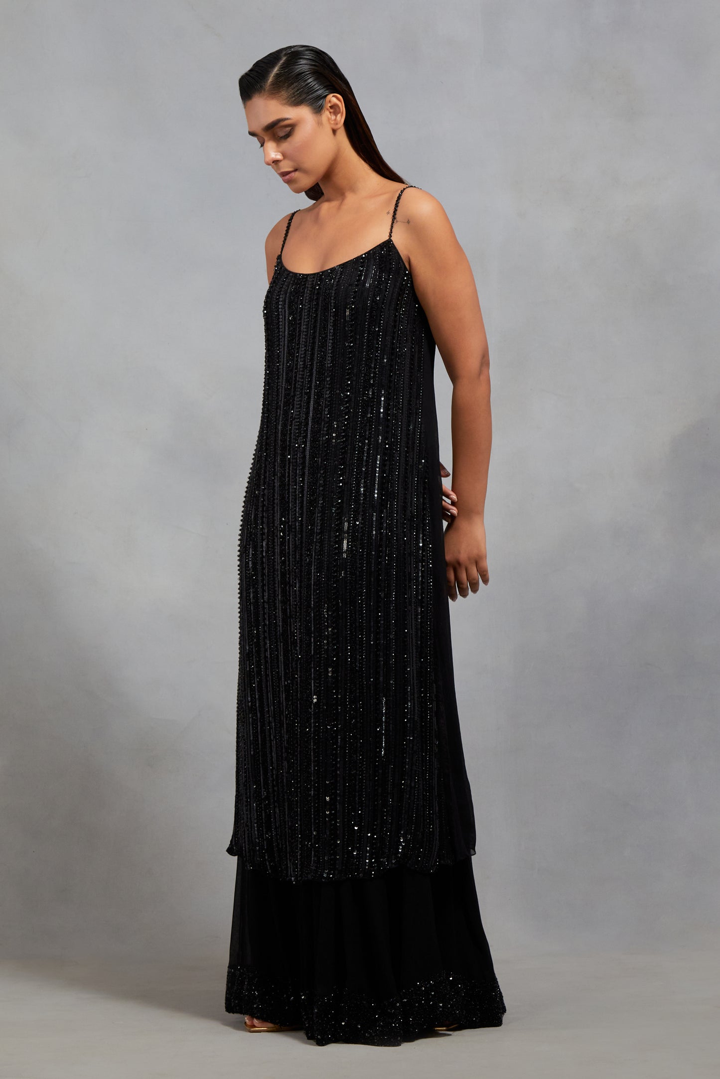 Jacket Set in Leaf Sequin Embroidery