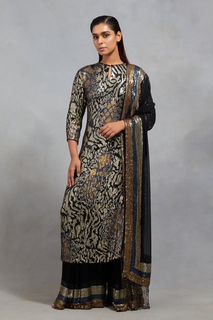 Kurta Set In Sequin Embroidery made in a mix of Tiger-Leopard design