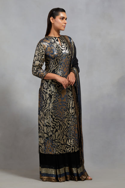Kurta Set In Sequin Embroidery made in a mix of Tiger-Leopard design