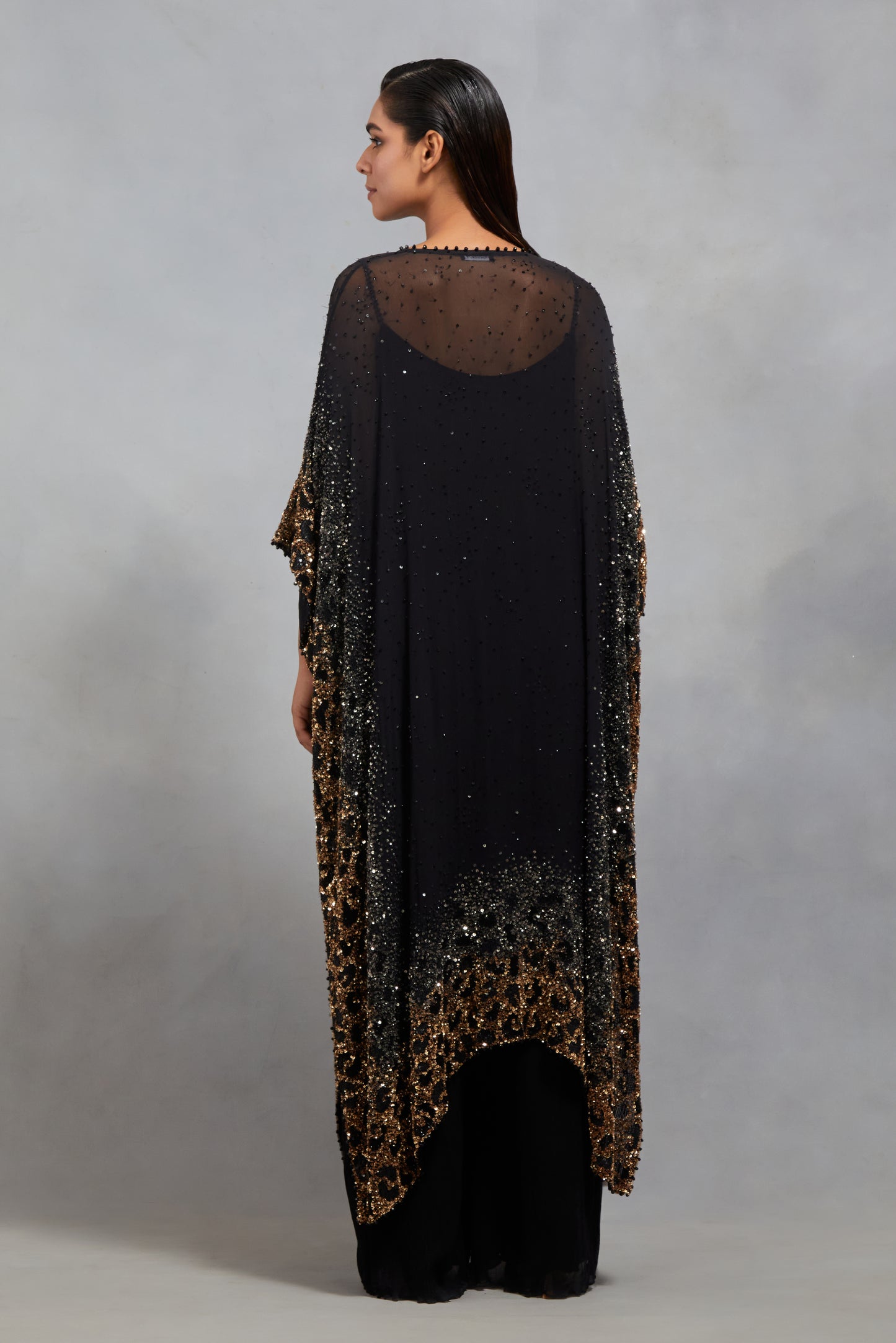 Kaftan Set in Sprinkle Sequin Embroidery in a Leopard Design Pattern