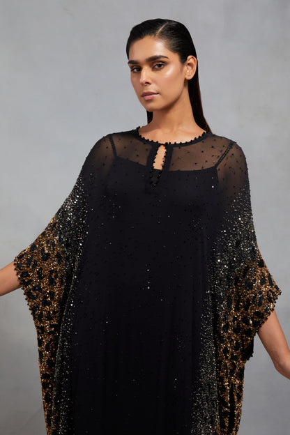 Kaftan Set in Sprinkle Sequin Embroidery in a Leopard Design Pattern