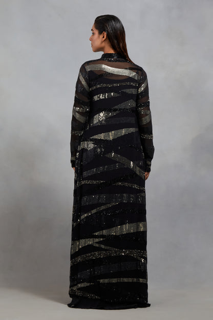 Jacket in Tonal and Antique Silver Sequin  Embroidery