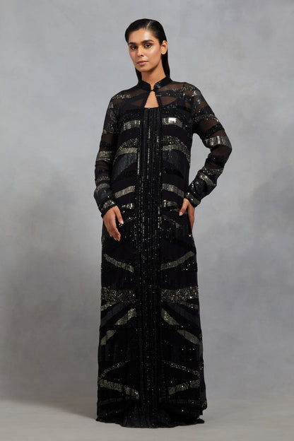 Jacket in Tonal and Antique Silver Sequin  Embroidery