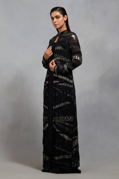 Jacket in Tonal and Antique Silver Sequin  Embroidery