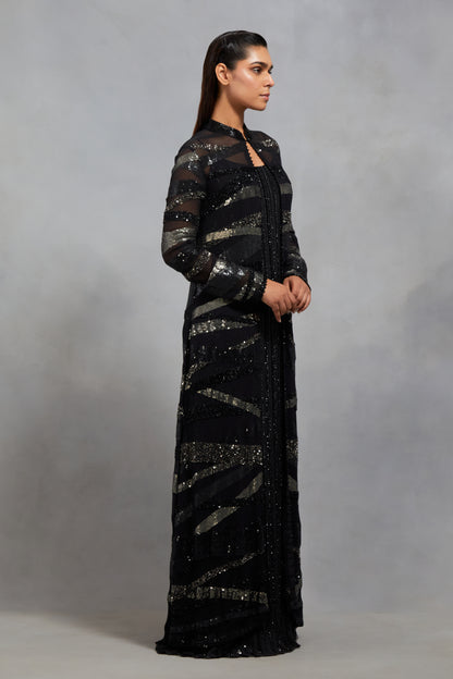 Jacket in Tonal and Antique Silver Sequin  Embroidery