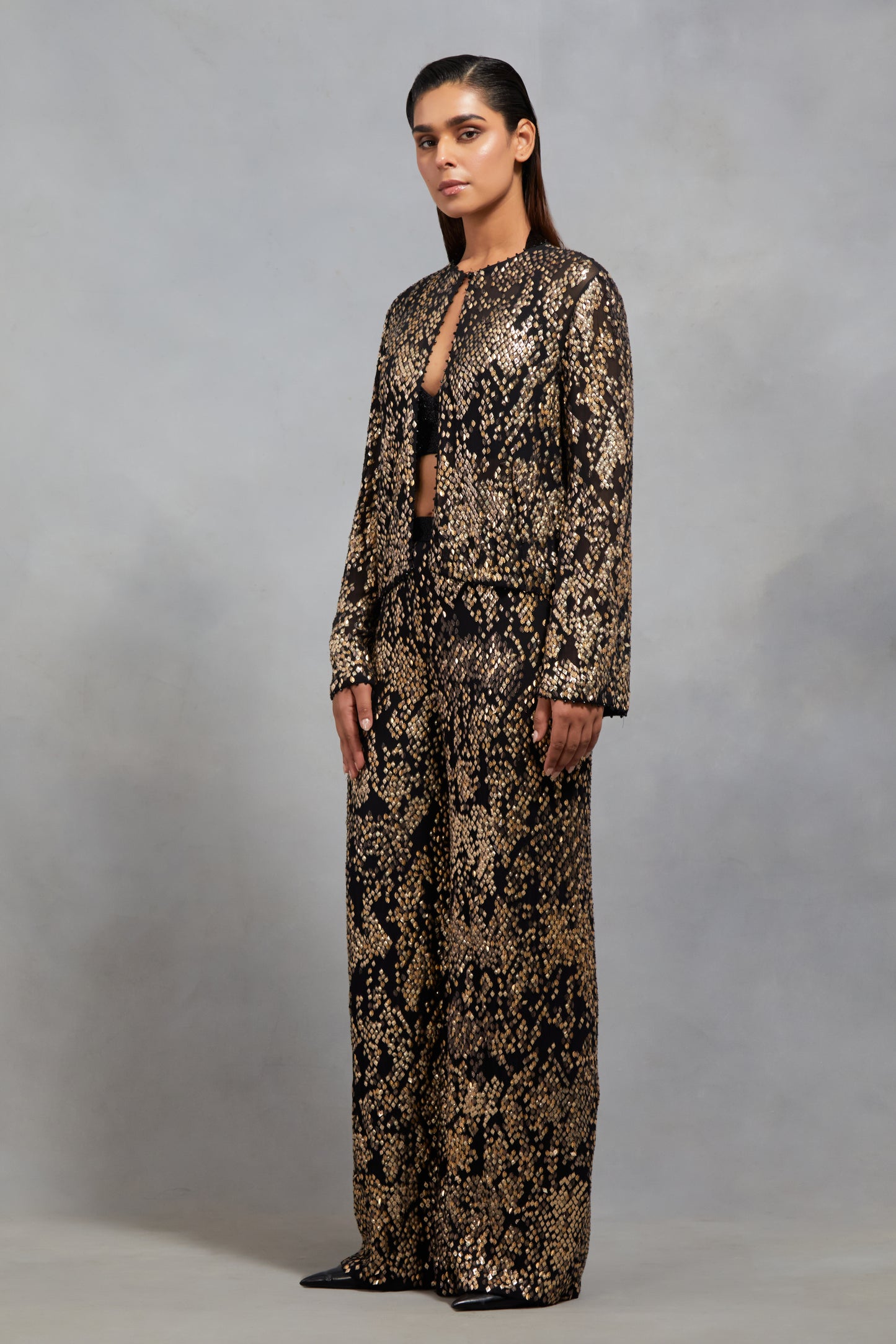 Jacket set in Sequin Textured Snake Pattern