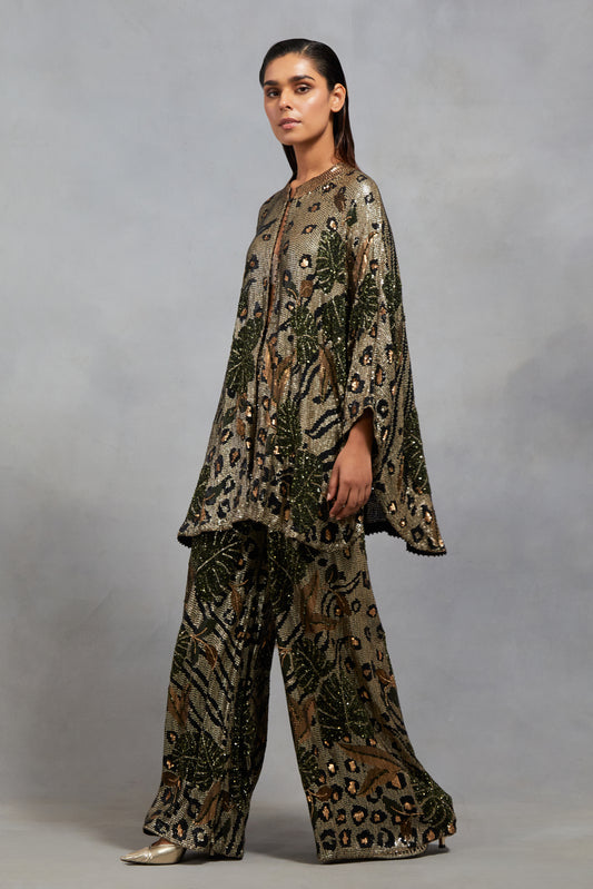 Jacket Set in an animal foliage design embellished in sequins