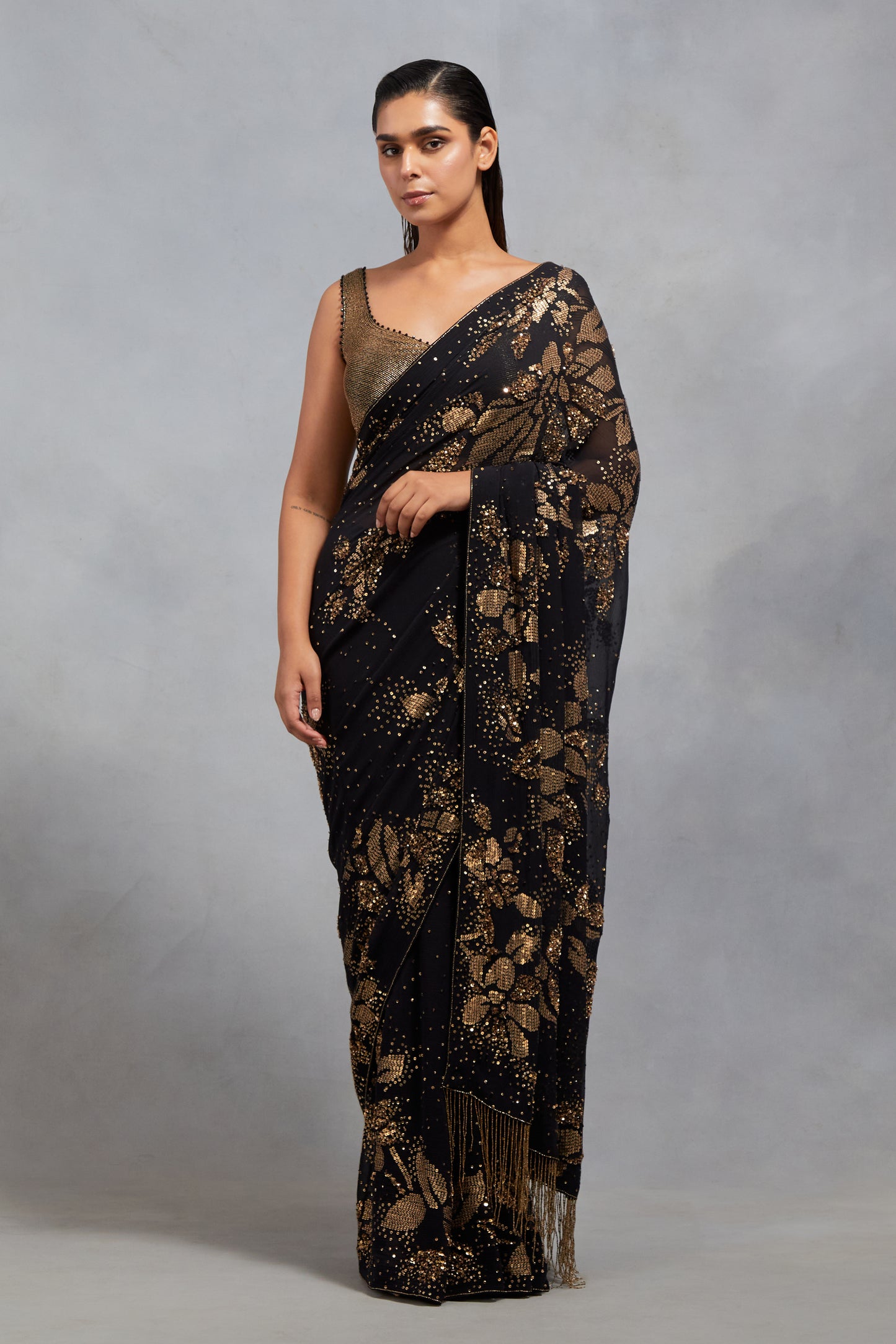 Sari Set in Sequin Floral Sprinkle Design