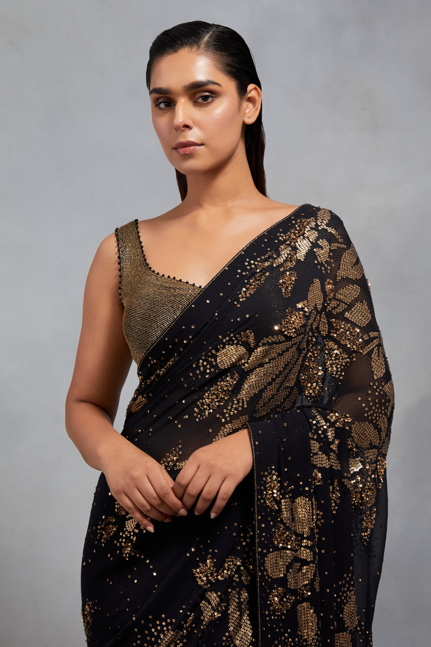 Sari Set in Sequin Floral Sprinkle Design