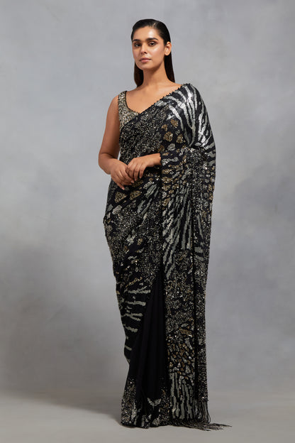 Sari Set In Sequin Embroidery in an Alligator Design Texture