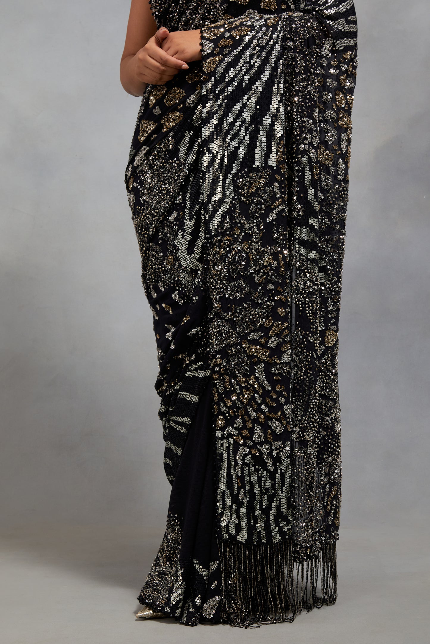 Sari Set In Sequin Embroidery in an Alligator Design Texture