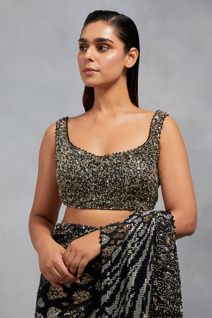 Sari Set In Sequin Embroidery in an Alligator Design Texture