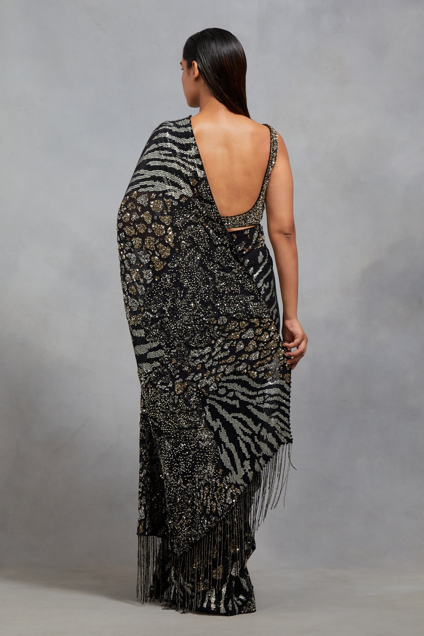 Sari Set In Sequin Embroidery in an Alligator Design Texture