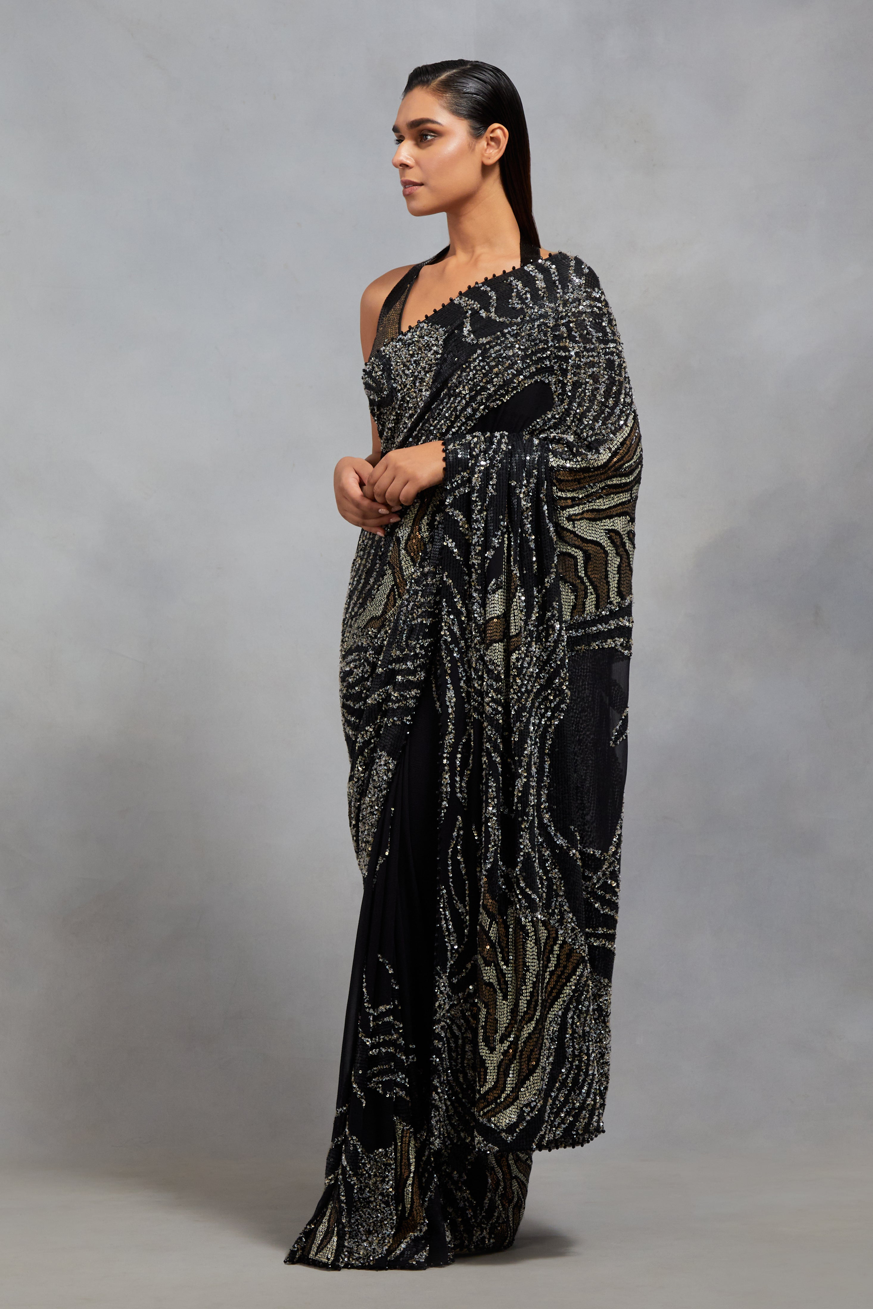 Sari Set In Sequin Embroidery in Mix Animal Design pattern – Nakul Sen