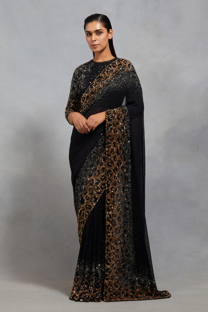 Sari Set in Sprinkle Sequin Embroidery in a Leopard Design Pattern