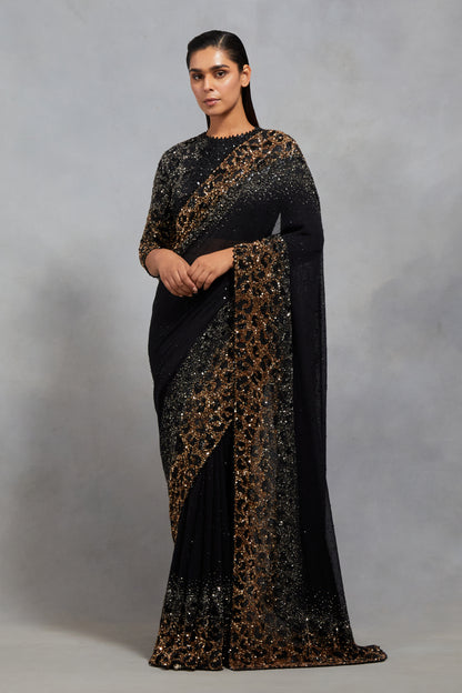 Sari Set in Sprinkle Sequin Embroidery in a Leopard Design Pattern
