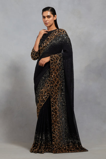 Sari Set in Sprinkle Sequin Embroidery in a Leopard Design Pattern