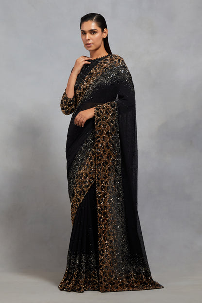 Sari Set in Sprinkle Sequin Embroidery in a Leopard Design Pattern