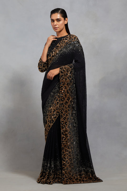 Sari Set in Sprinkle Sequin Embroidery in a Leopard Design Pattern