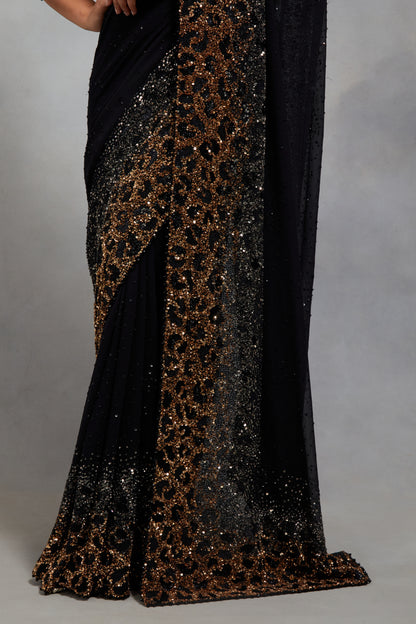 Sari Set in Sprinkle Sequin Embroidery in a Leopard Design Pattern