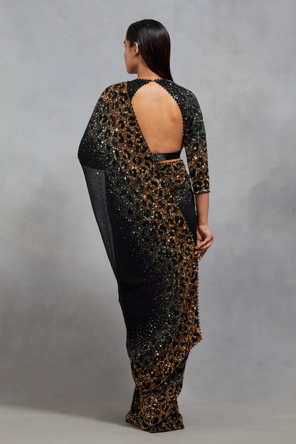Sari Set in Sprinkle Sequin Embroidery in a Leopard Design Pattern