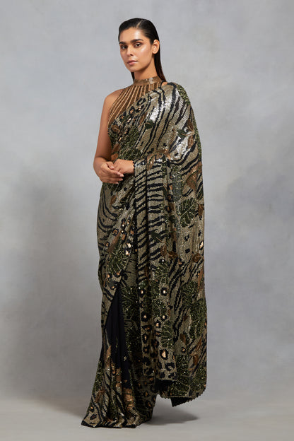 Sari Set in Sequin Embroidery in Animal & Foliage Design Pattern