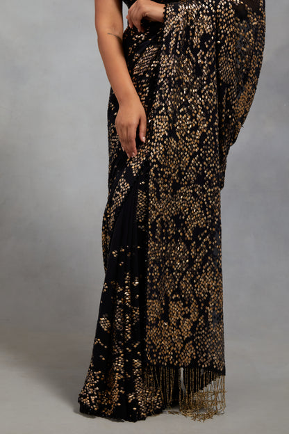 Sari Set in Snake Pattern Sequin Embellishment