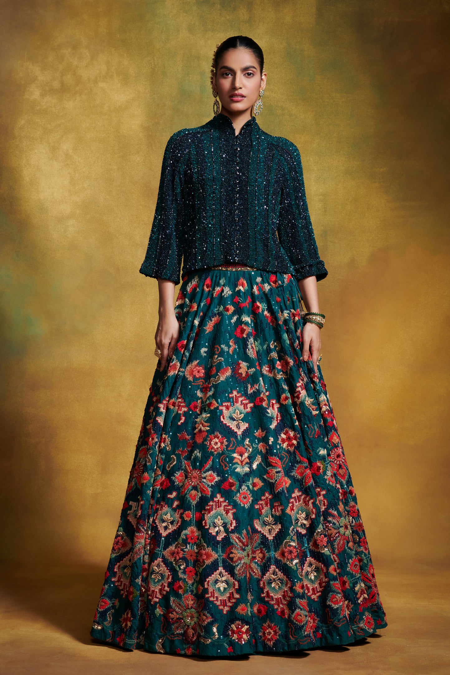 Lehenga Set in distressed Ikkat Motifs