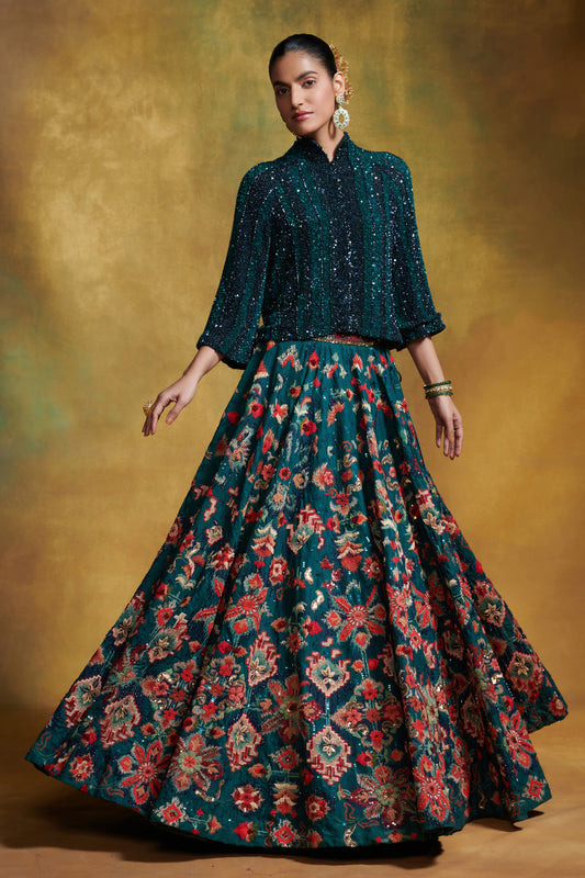 Lehenga Set in distressed Ikkat Motifs