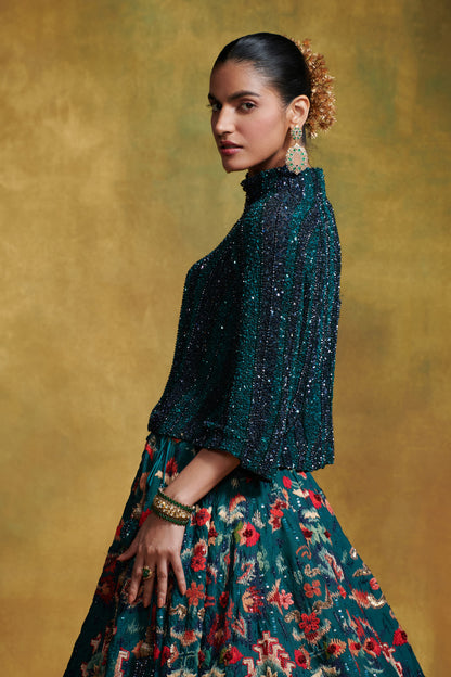 Lehenga Set in distressed Ikkat Motifs