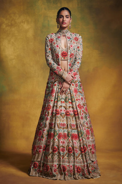 Lehenga Jacket and Blouse in Persian Floral Embroidery