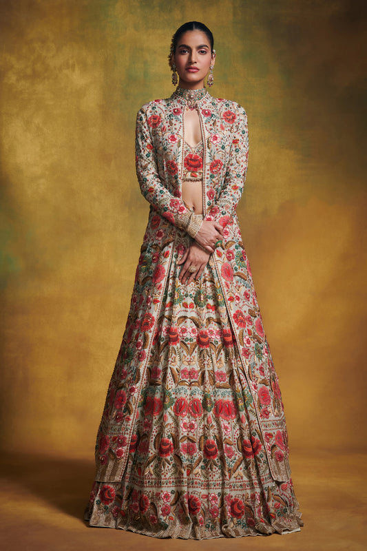 Lehenga Jacket and Blouse in Persian Floral Embroidery
